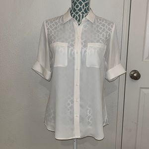 White House Black Market Women’s Size 6 White Button Down Blouse Short Sleeve